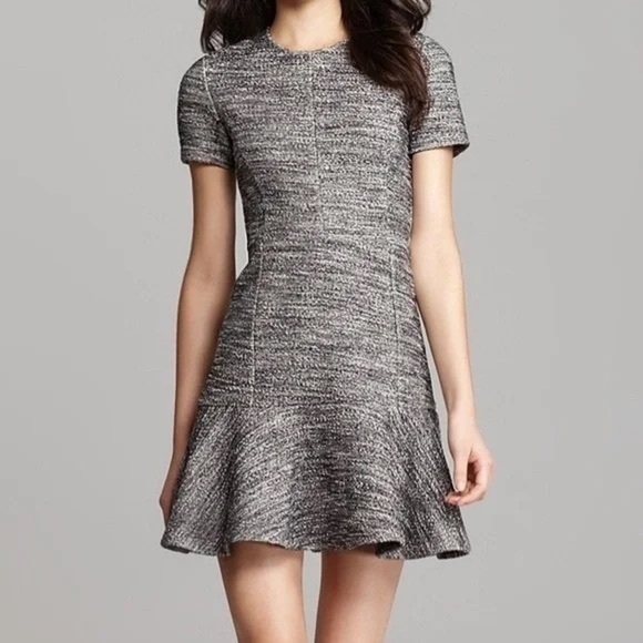 Theory Kaion Mini Dress size 8 Tweed Sheath Peplum Hem Crew Neck Short Sleeve - Picture 1 of 8